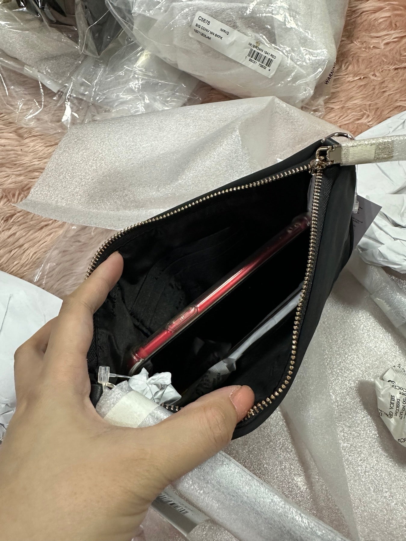 ORIG & IMPORTED KS Spade Flower Quilted Fabric Convertible Wristlet Shoulder Mini Bag Black
