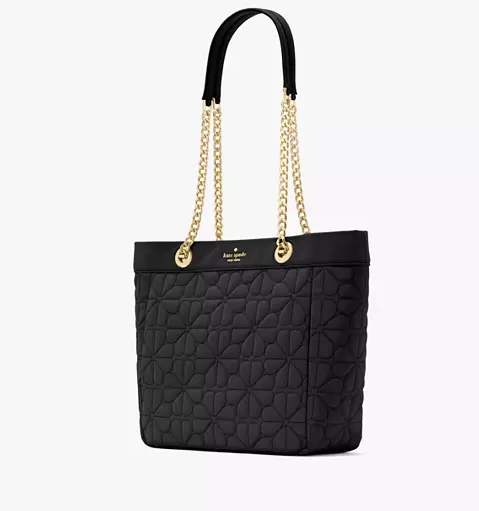 ORIG & IMPORTED KS Spade Flower Quilted Fabric Medium Tote Black Bag