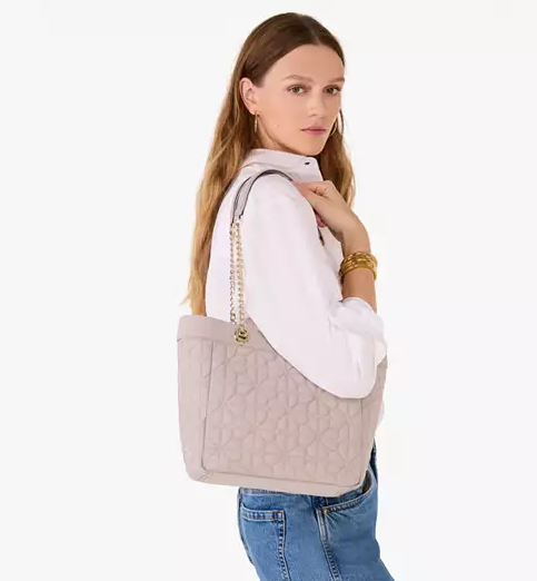 ORIG & IMPORTED KS Spade Flower Quilted Fabric Medium Tote Cozy Grey Bag