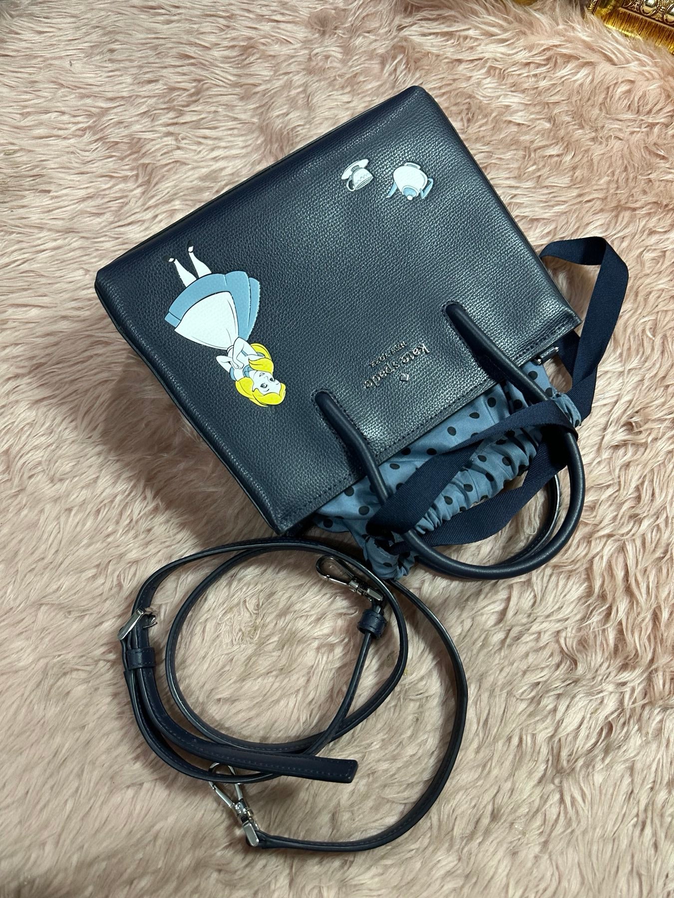 ORIG Preloved KS Alice in Wonderland Shopper Crossbody Bag Blue Navy