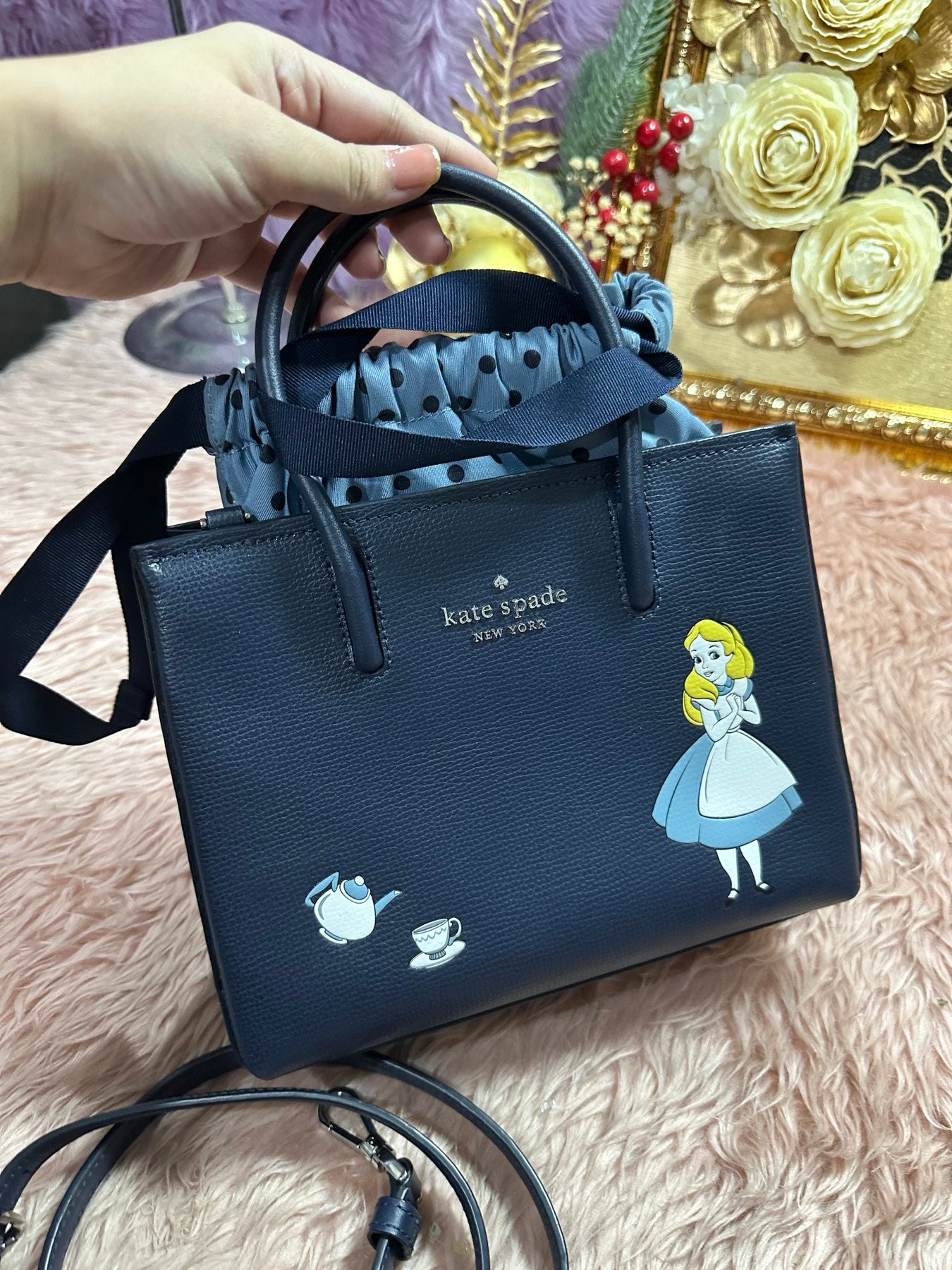 ORIG Preloved KS Alice in Wonderland Shopper Crossbody Bag Blue Navy