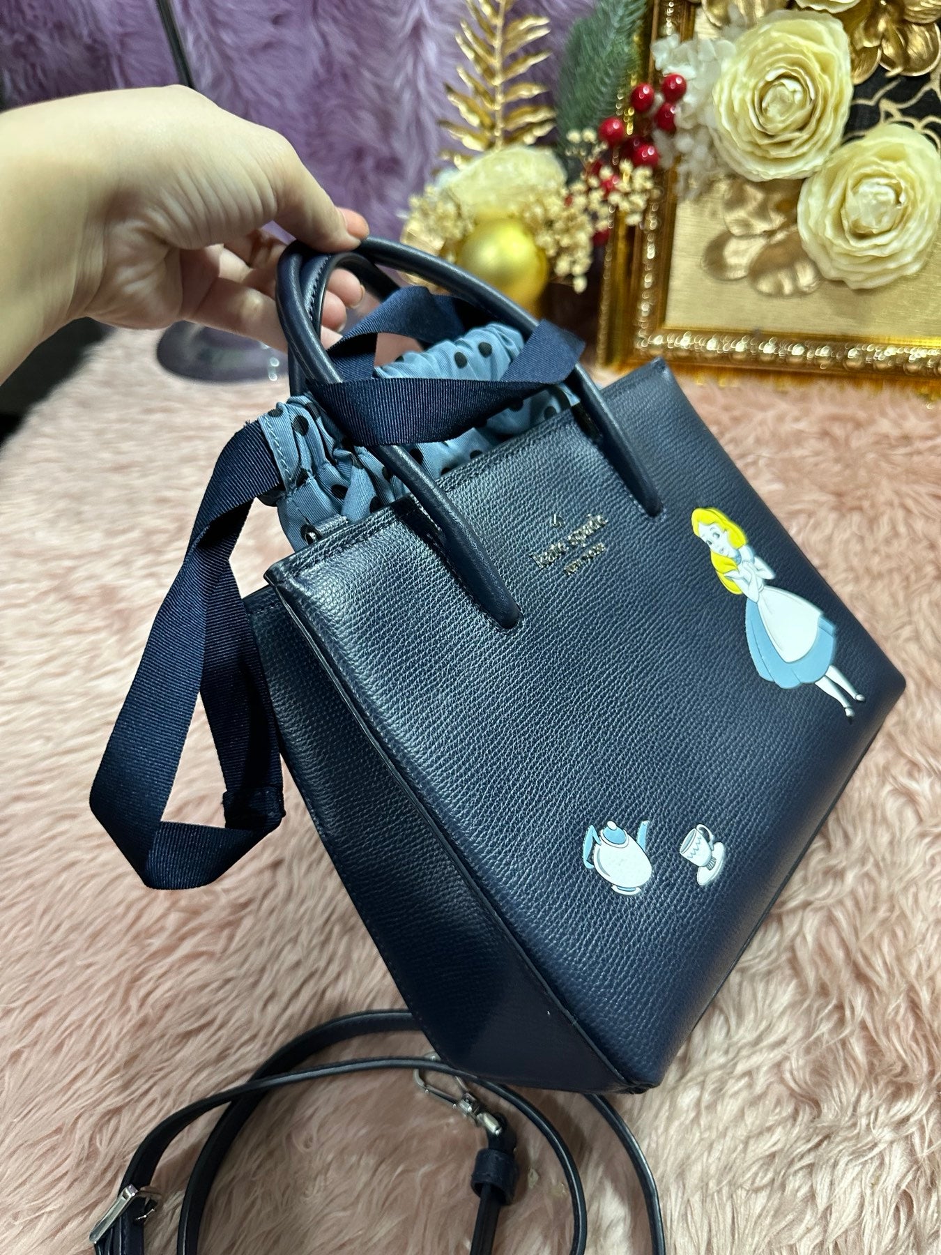 ORIG Preloved KS Alice in Wonderland Shopper Crossbody Bag Blue Navy