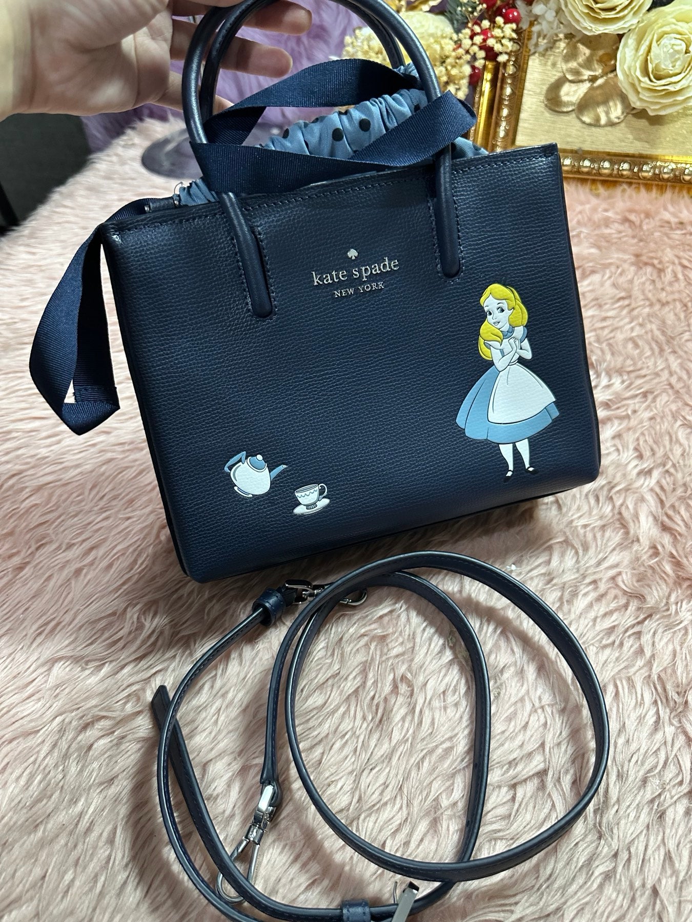 ORIG Preloved KS Alice in Wonderland Shopper Crossbody Bag Blue Navy