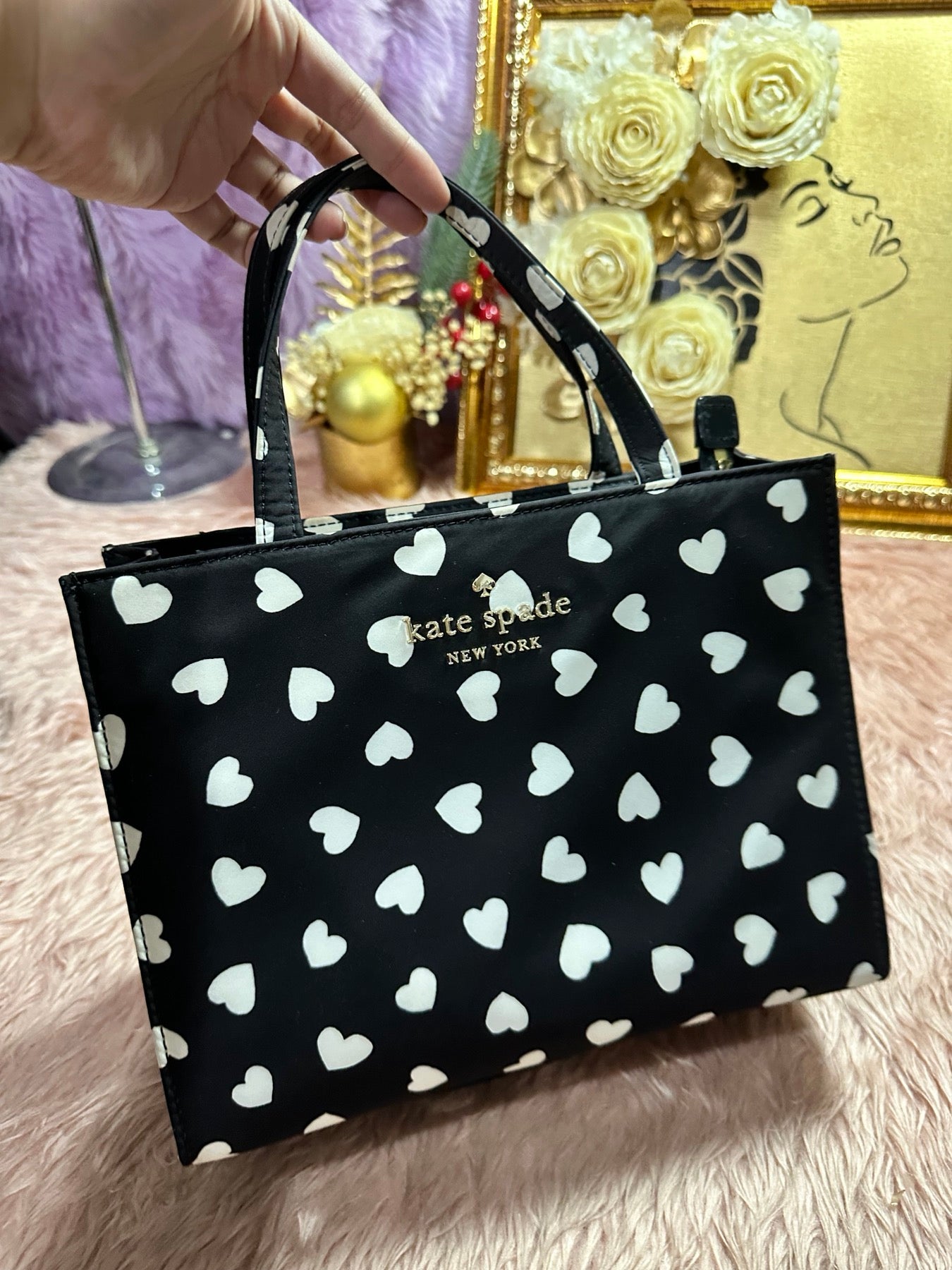 ORIG Preloved KS Retail Watson Hearts Sam Satchel Nylon Black Bag