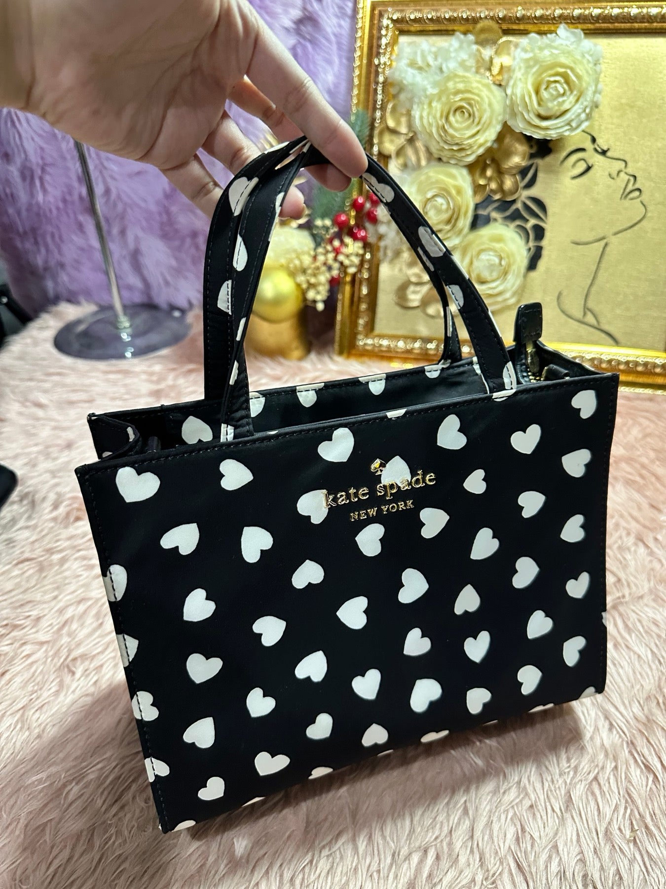 ORIG Preloved KS Retail Watson Hearts Sam Satchel Nylon Black Bag