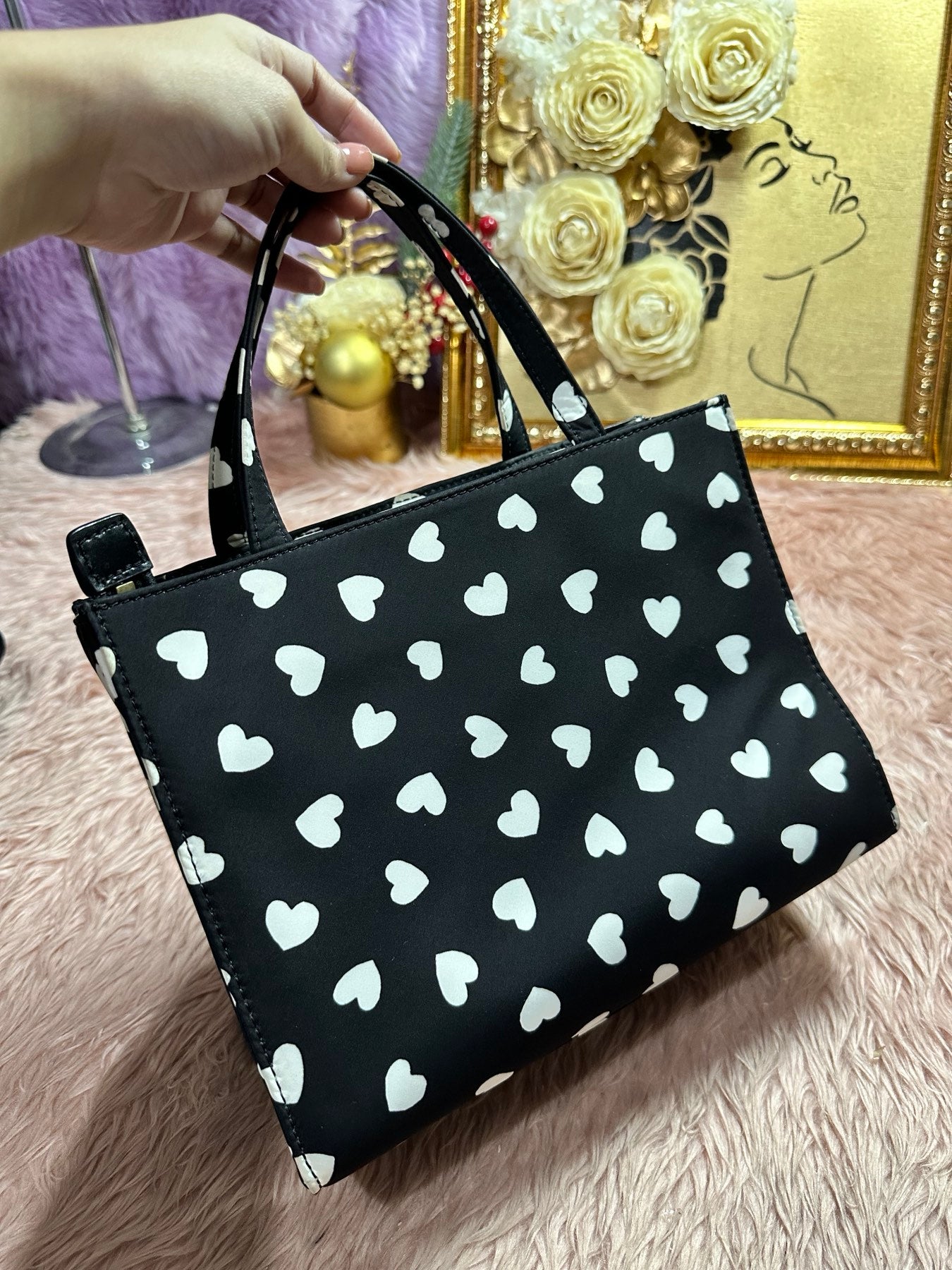 ORIG Preloved KS Retail Watson Hearts Sam Satchel Nylon Black Bag