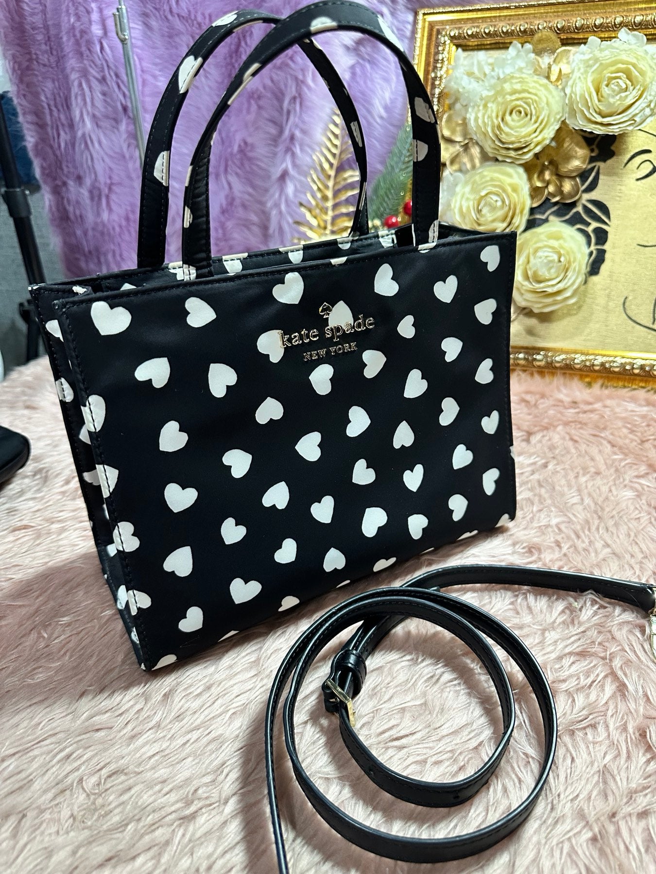 ORIG Preloved KS Retail Watson Hearts Sam Satchel Nylon Black Bag