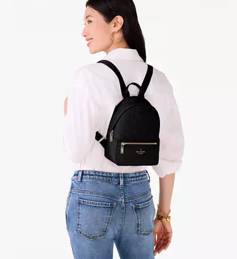 ORIG & IMPORTED KS Spade Flower Quilted Fabric Small Backpack Black Pink Grey