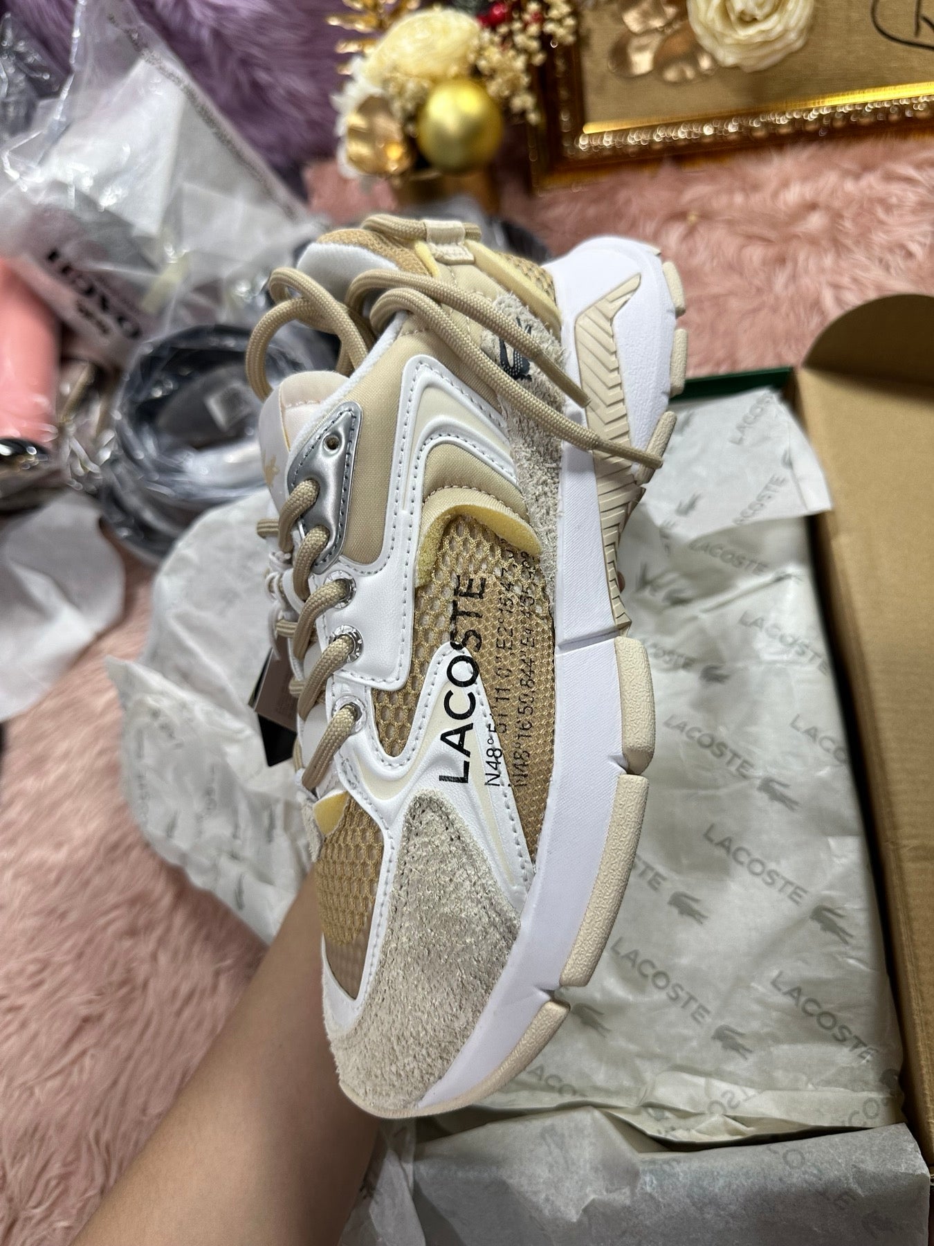 ORIG & IMPORTED Lacoste Women's Shoes L003 Neo Sneakers Tan Beige