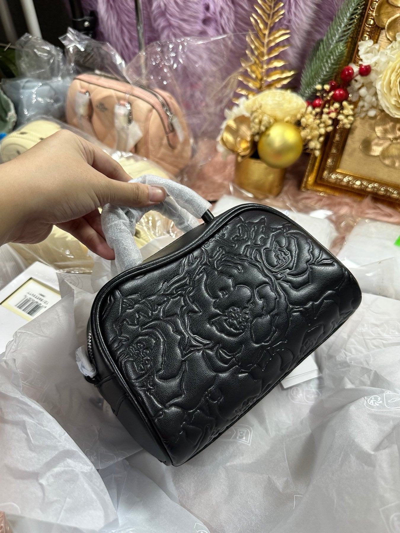 ORIG & IMPORTED LACOSTE Mini Lora Leather Bag Embossed Black