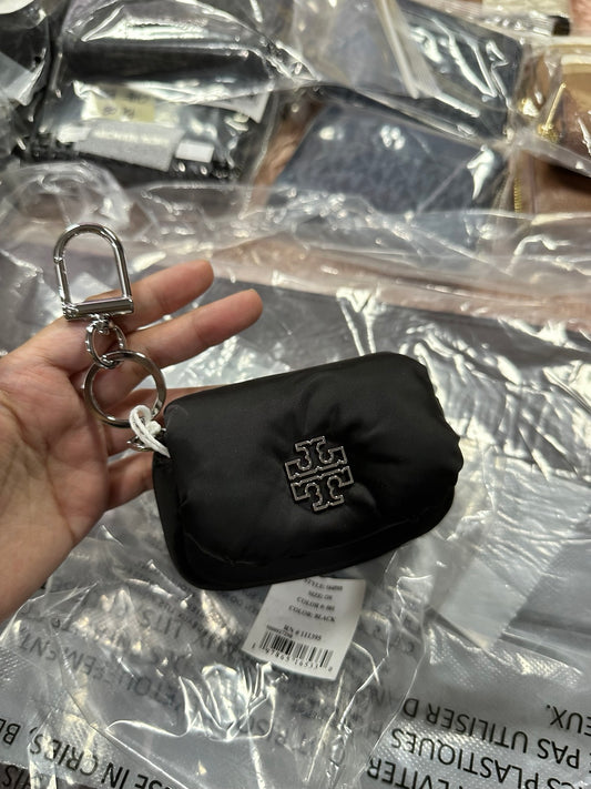 ORIG &IMPORTED Tory Burch Britten Nylon Puffy Card Case Mini Wallet Keychain Charm Black