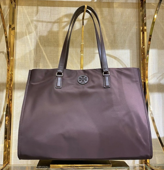 ORIG & IMPORTED Tory Burch Ella Large Nylon Tote Bag Maroon Tempranillo