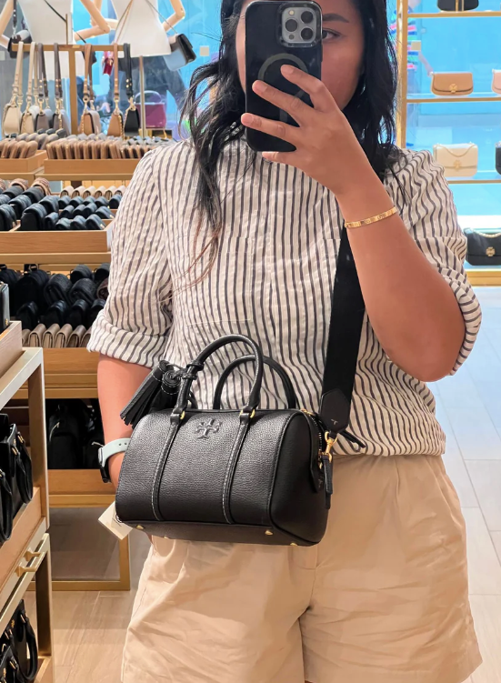 ORIG & IMPORTED Tory Burch Mini Thea Satchel Dome Duffle Black Bag