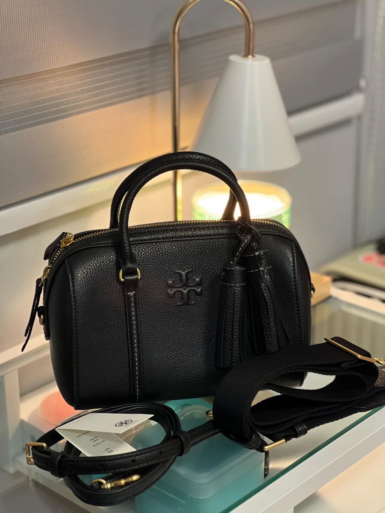 ORIG & IMPORTED Tory Burch Mini Thea Satchel Dome Duffle Black Bag