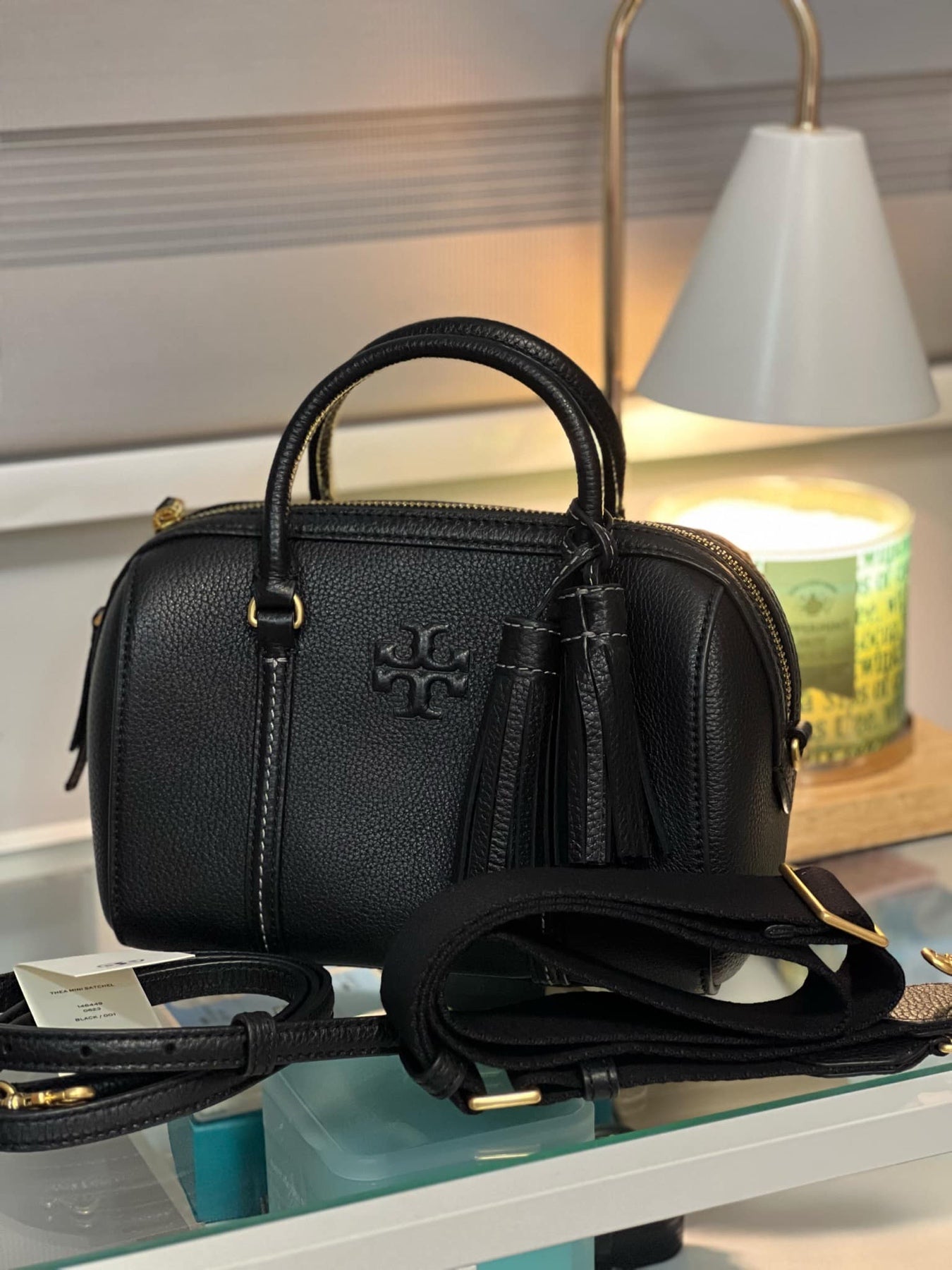 ORIG & IMPORTED Tory Burch Mini Thea Satchel Dome Duffle Black Bag