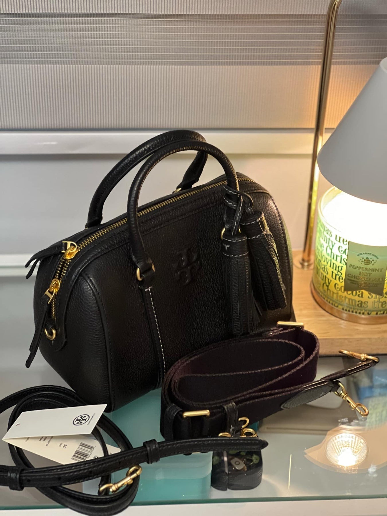 ORIG & IMPORTED Tory Burch Mini Thea Satchel Dome Duffle Black Bag