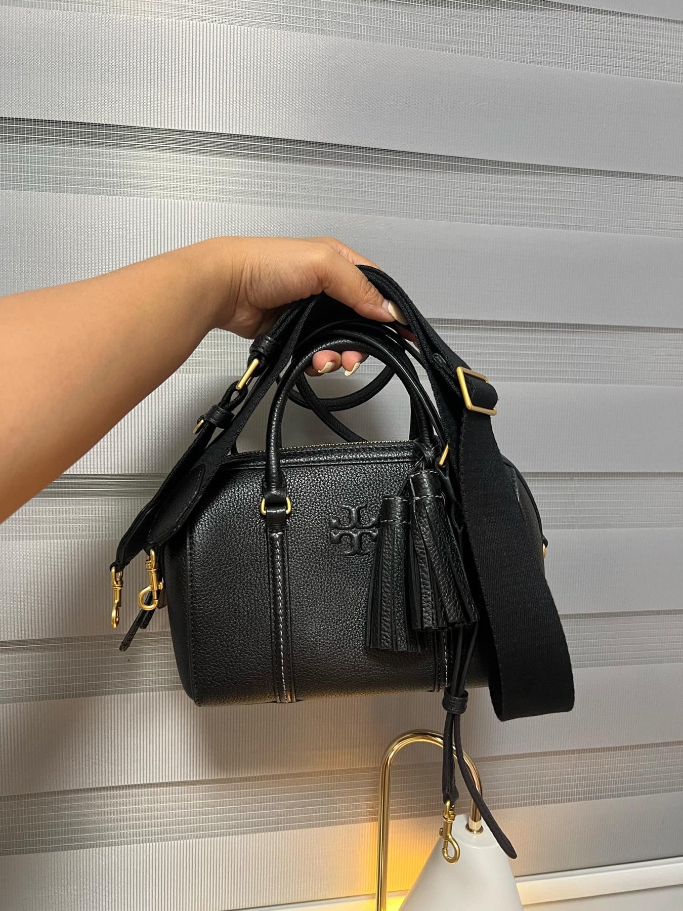 ORIG & IMPORTED Tory Burch Mini Thea Satchel Dome Duffle Black Bag