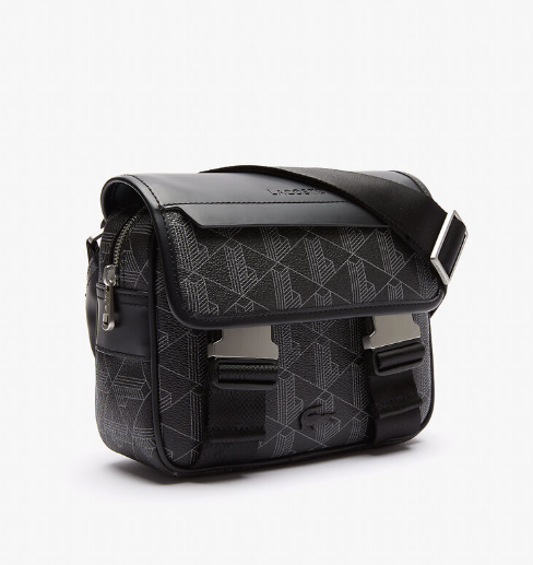 ORIG & IMPORTED Lacoste The Blend Clip Flap Satchel Black Monogram Men Bag