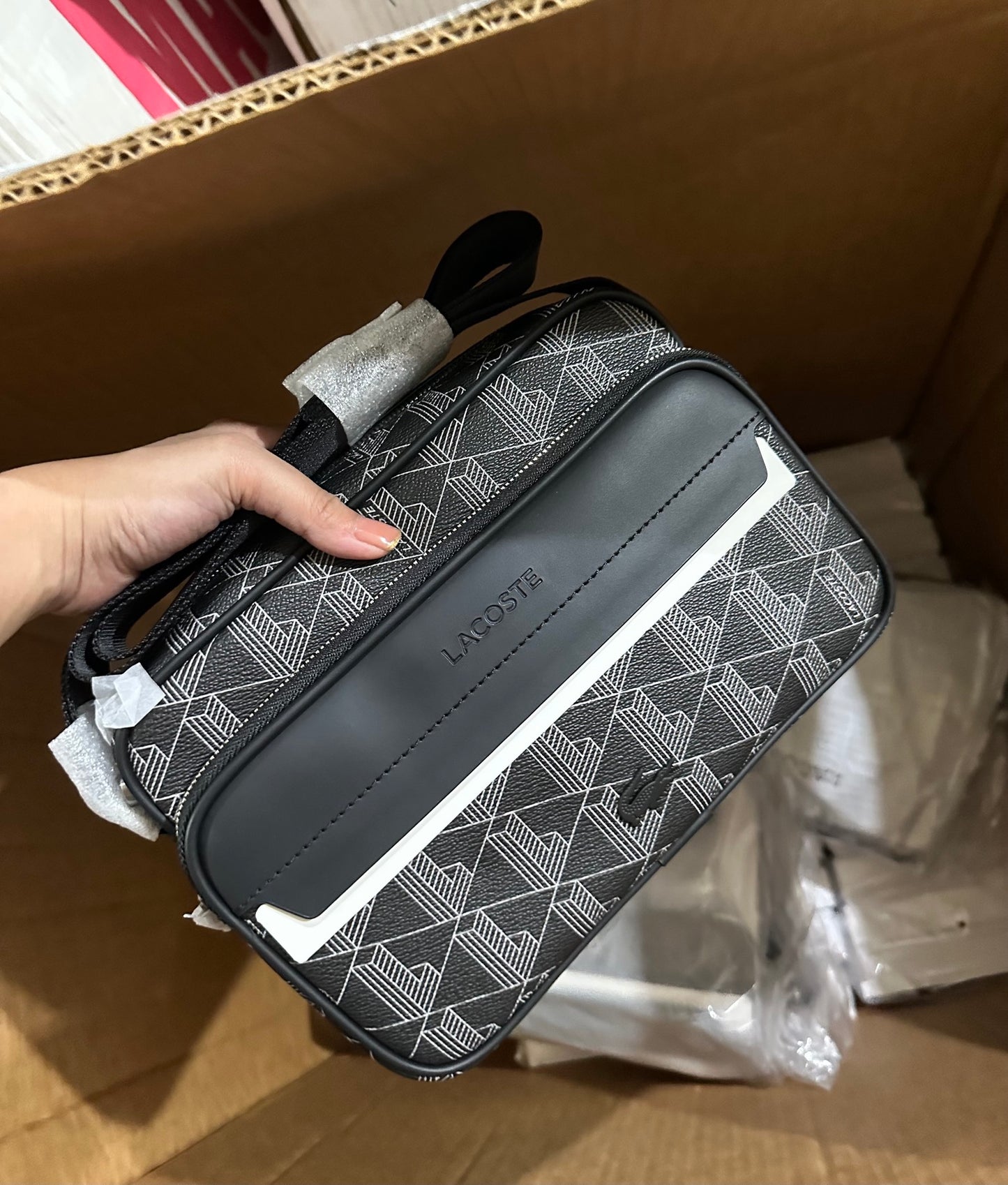 ORIG & IMPORTED LACOSTE The Blend Monogram Men's Black Bag