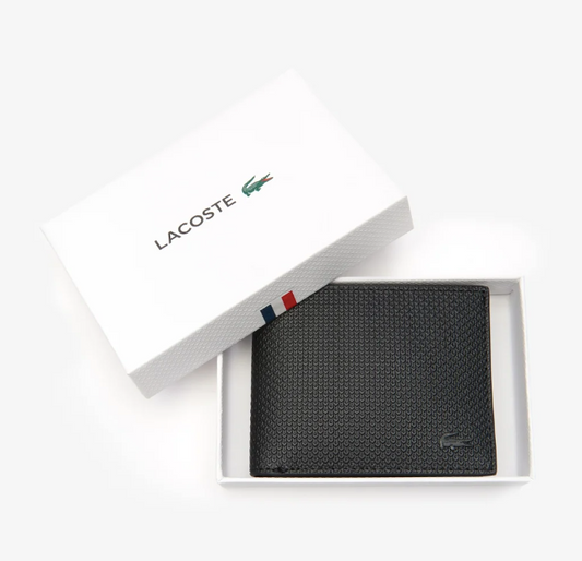 ORIG & IMPORTED Lacoste Chantaco Piqué Leather 3 Card Men's Wallet Black
