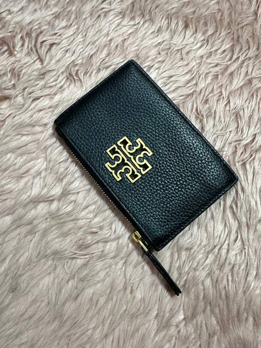 AUTHENTIC/ORIGINAL Preloved Tory Burch britten Zip Card Case holder Slim Black Wallet
