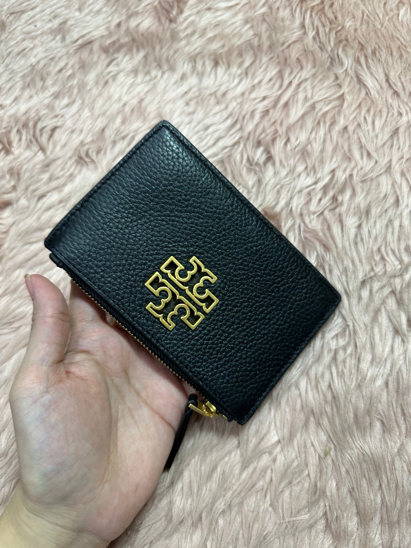 AUTHENTIC/ORIGINAL Preloved Tory Burch britten Zip Card Case holder Slim Black Wallet