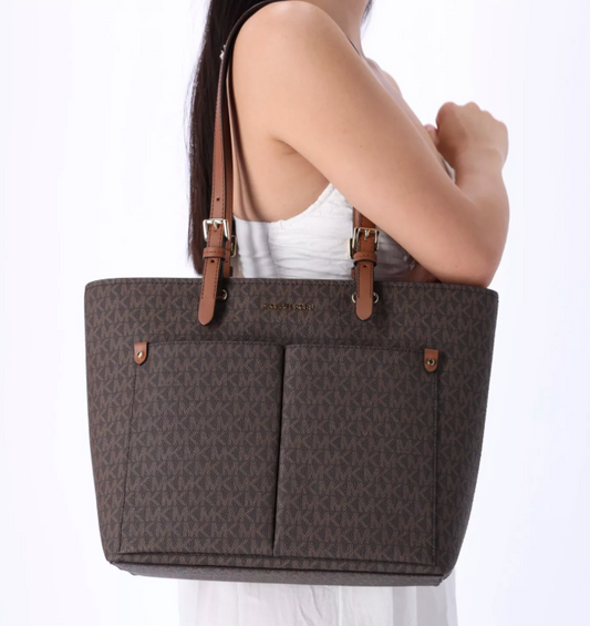 ORIG & IMPORTED Michael Kors Jet Set Travel Medium Double Pocket Tote Brown Bag