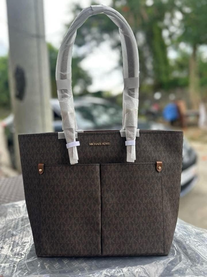 ORIG & IMPORTED Michael Kors Jet Set Travel Medium Double Pocket Tote Brown Bag