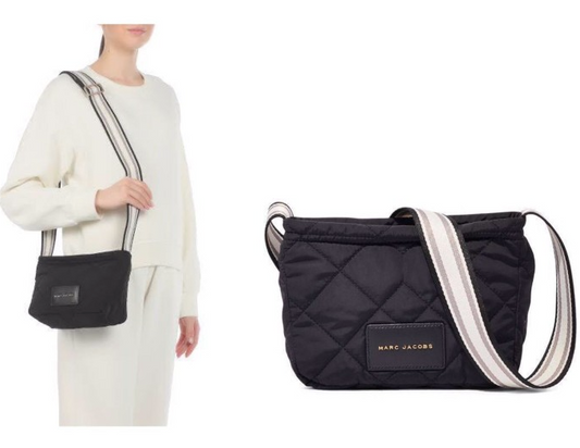 AUTHENTIC/ORIGINAL Preloved Marc Jacobs Quilted Fabric Messenger Nylon Crossbody Black Bag