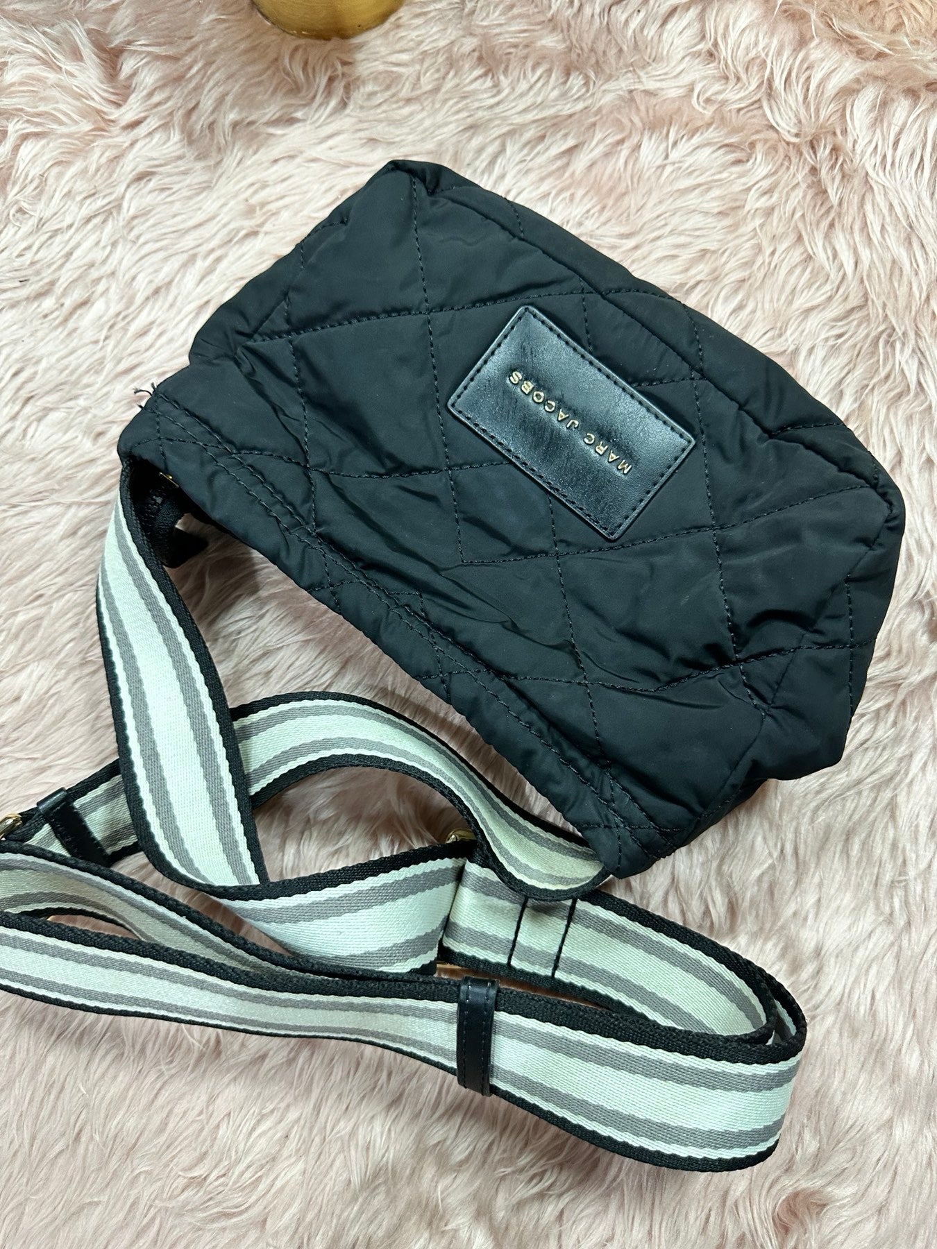 AUTHENTIC/ORIGINAL Preloved Marc Jacobs Quilted Fabric Messenger Nylon Crossbody Black Bag