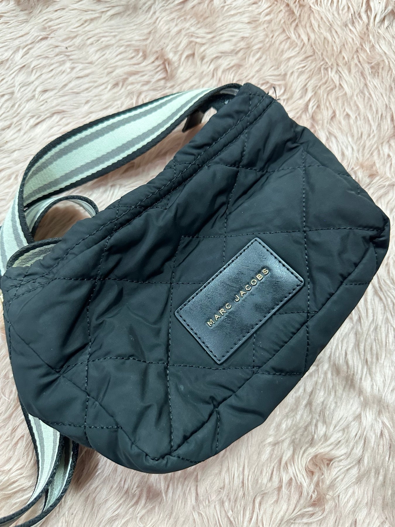 AUTHENTIC/ORIGINAL Preloved Marc Jacobs Quilted Fabric Messenger Nylon Crossbody Black Bag