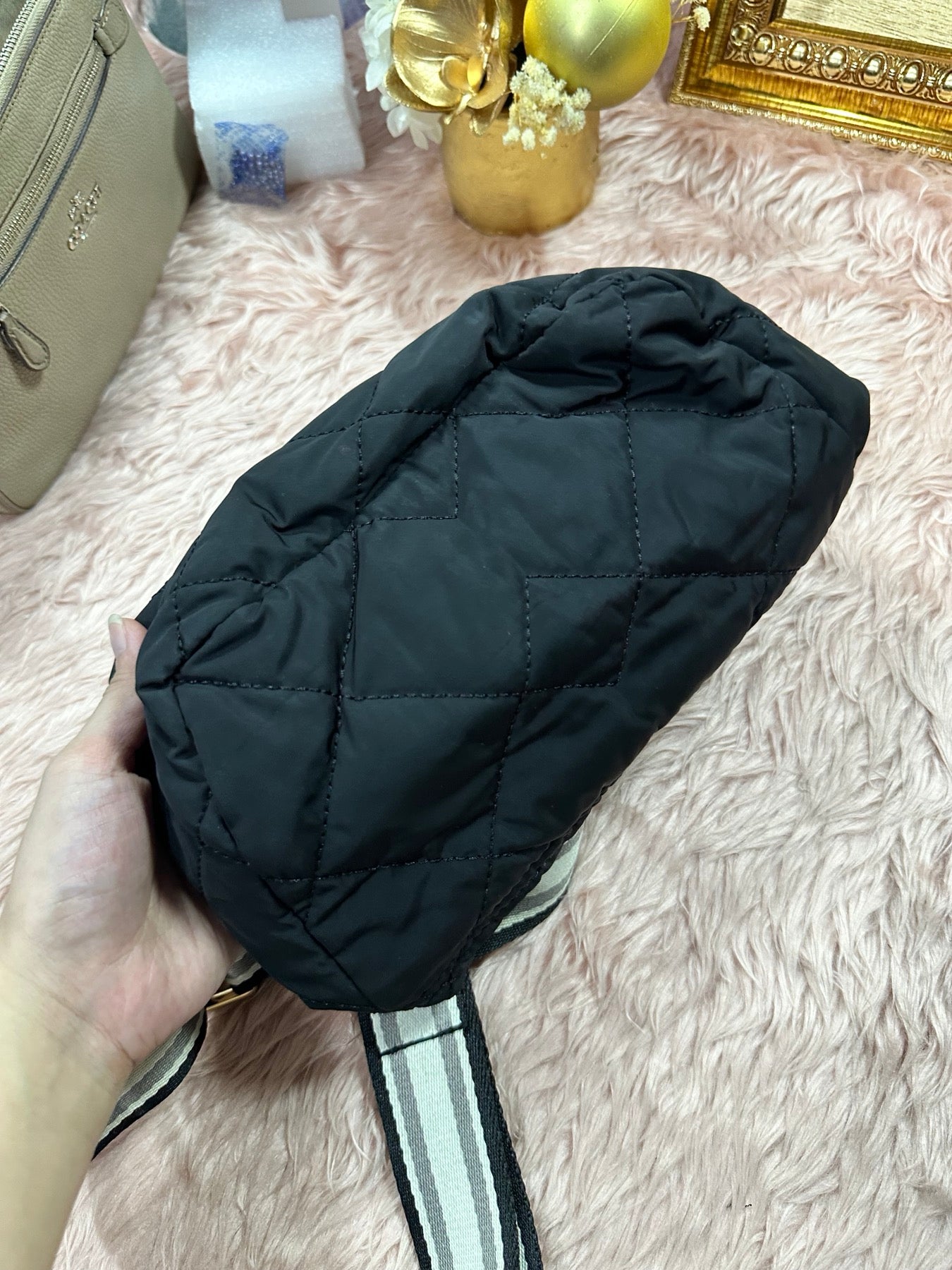 AUTHENTIC/ORIGINAL Preloved Marc Jacobs Quilted Fabric Messenger Nylon Crossbody Black Bag