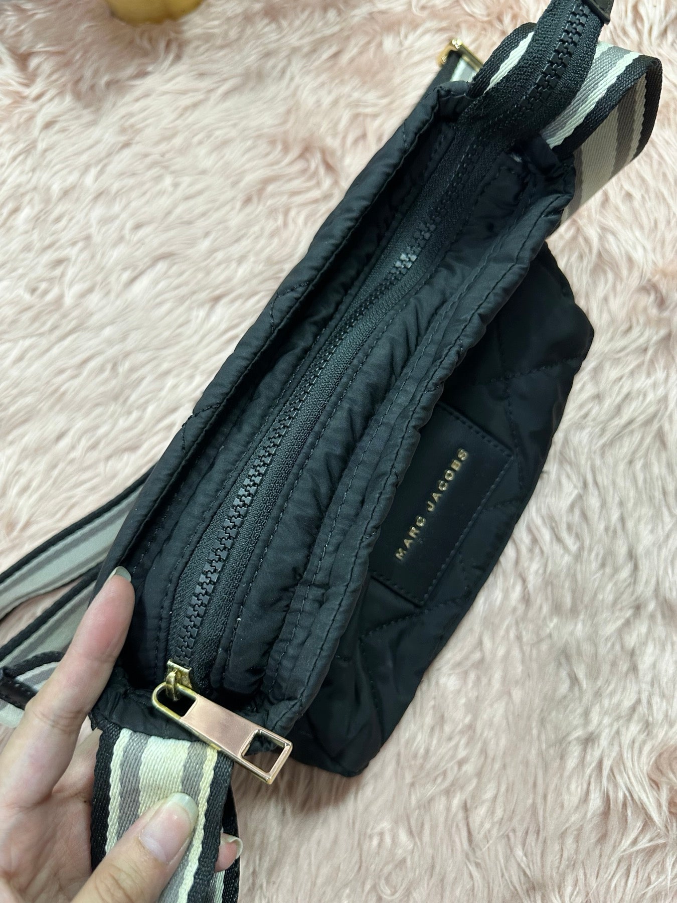 AUTHENTIC/ORIGINAL Preloved Marc Jacobs Quilted Fabric Messenger Nylon Crossbody Black Bag