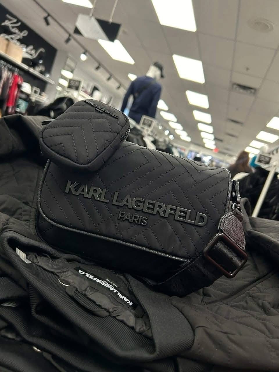 ORIG & IMPORTED Karl Lagerfeld KL Voyage Quilted Camera Black Bag with Pouch