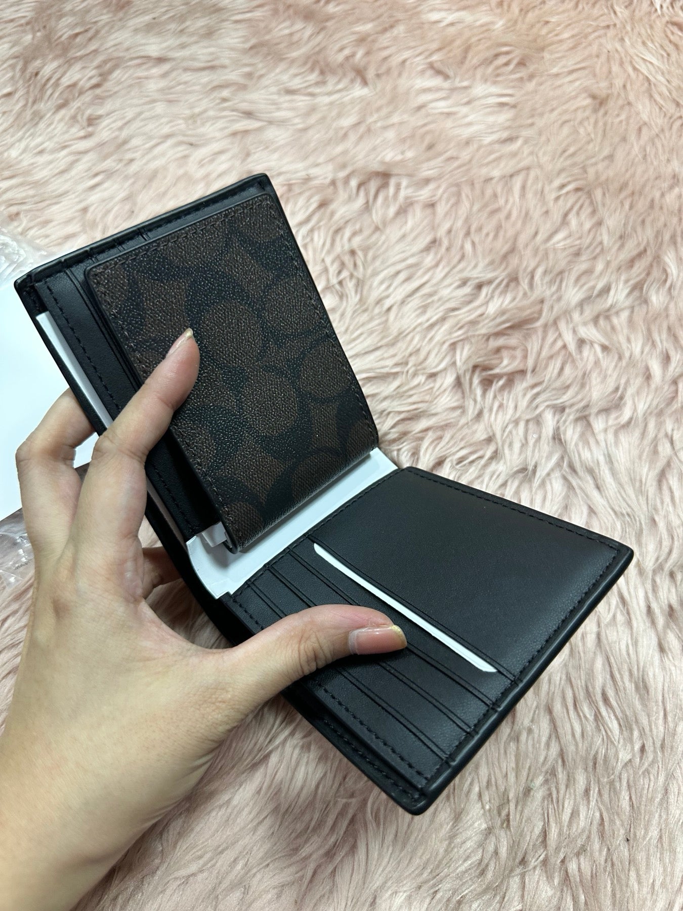 ORIG & IMPORTED COACH 3 in 1 Compact Signature Leather Mahogany Brown Men's Wallet