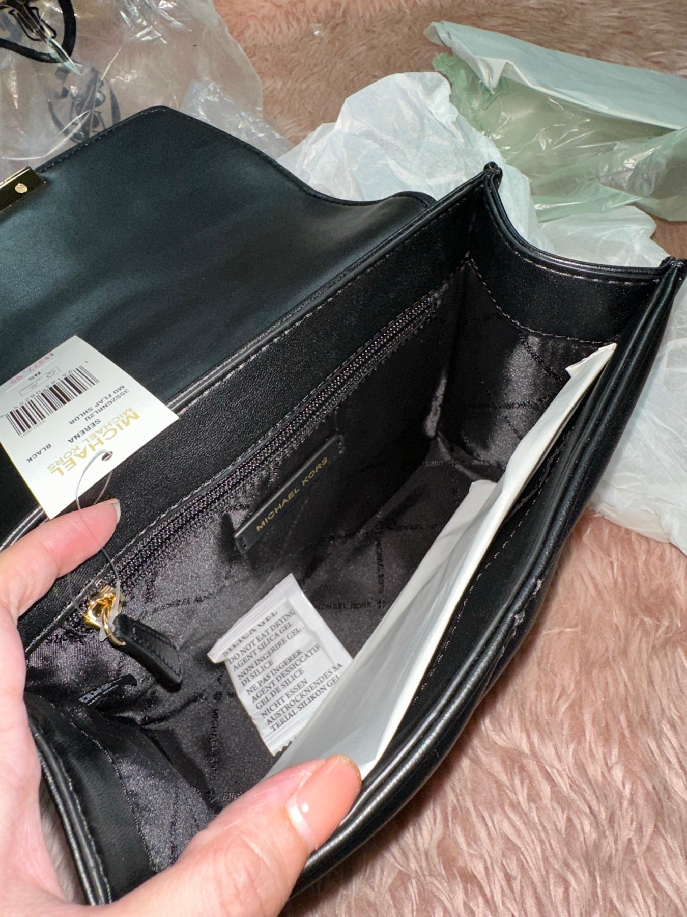 ORIG & IMPORTED MK Serena Medium Quilted Flap Shoulder Bag Black
