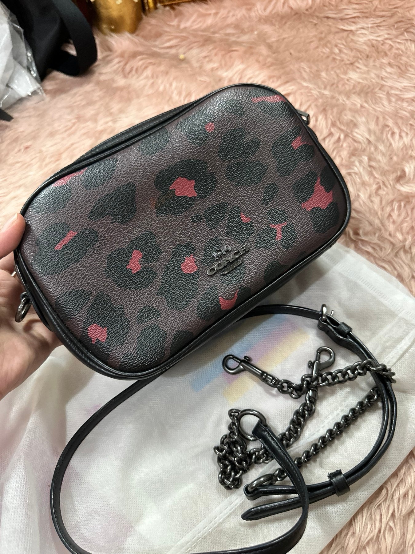 ORIG Preloved COACH Isla Chain Crossbody Small Bag Brown With Leopard Print