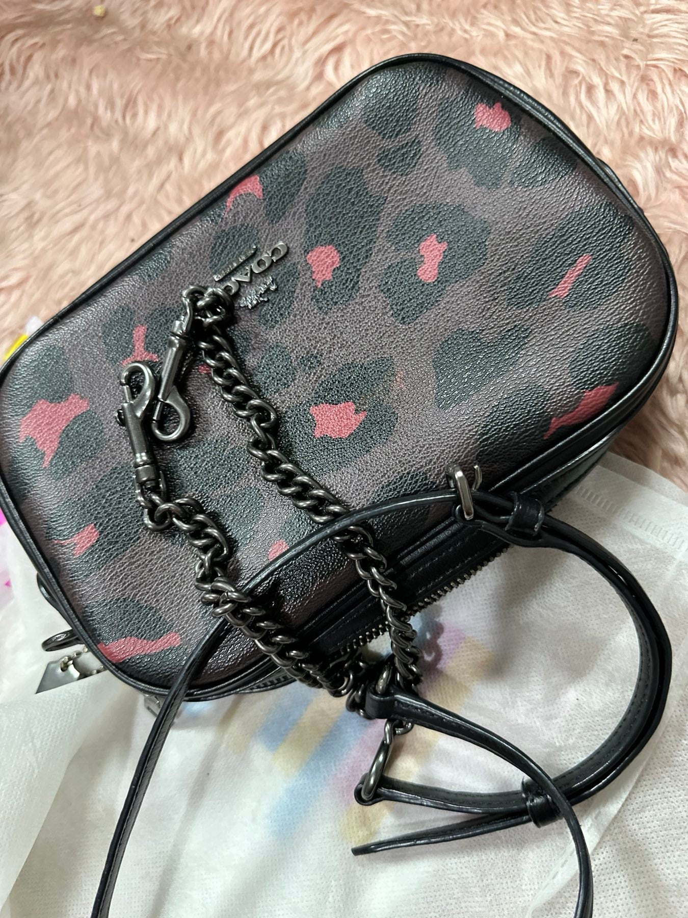 ORIG Preloved COACH Isla Chain Crossbody Small Bag Brown With Leopard Print