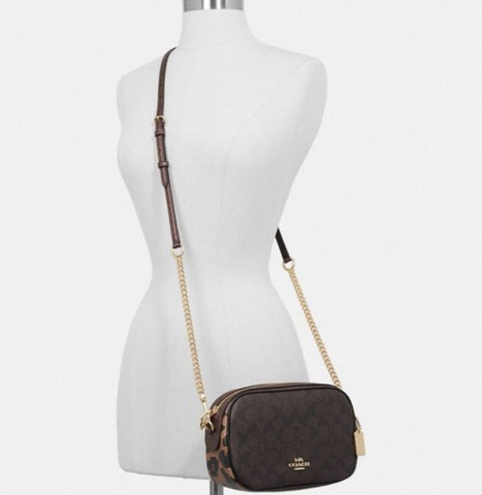 ORIG Preloved COACH Isla Chain Crossbody Small Bag Brown With Leopard Print