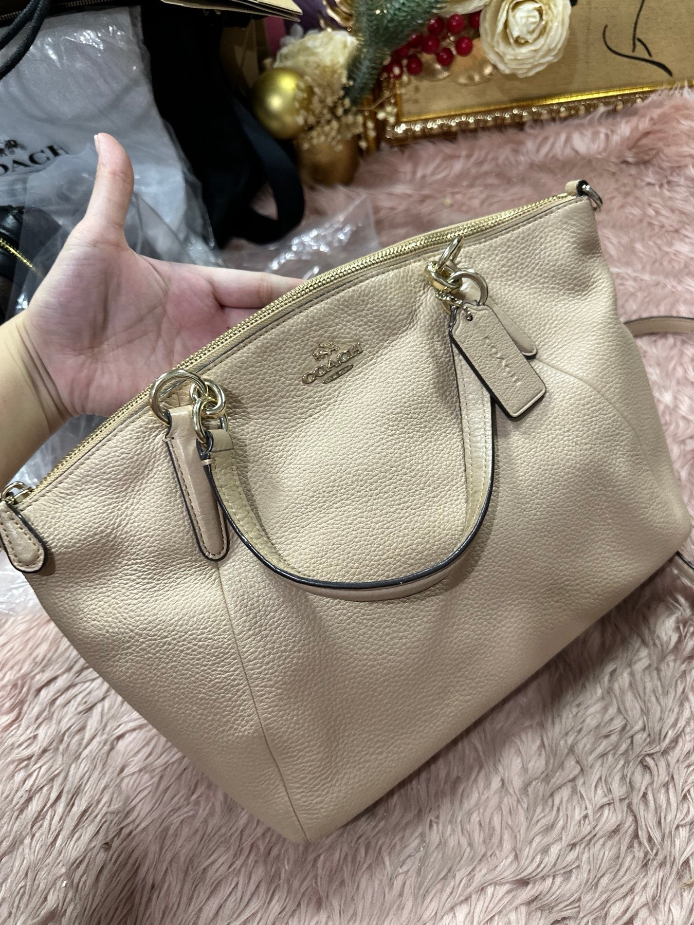 ORIG Preloved COACH Small Kelsey Satchel Beige Bag