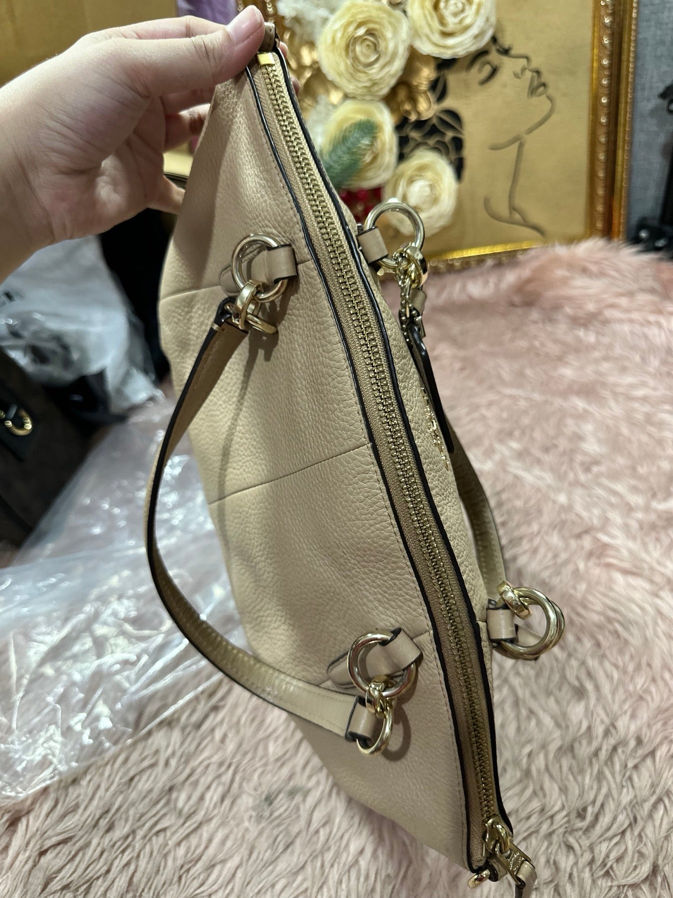 ORIG Preloved COACH Small Kelsey Satchel Beige Bag
