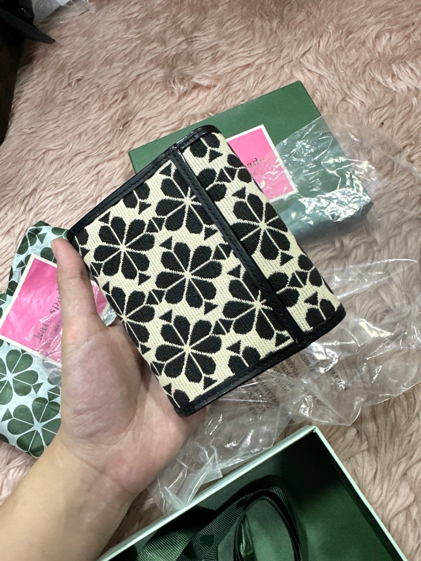 ORIG Preloved Kate Spade KS Spade flower jacquard small zip wallet bifold retail wallet