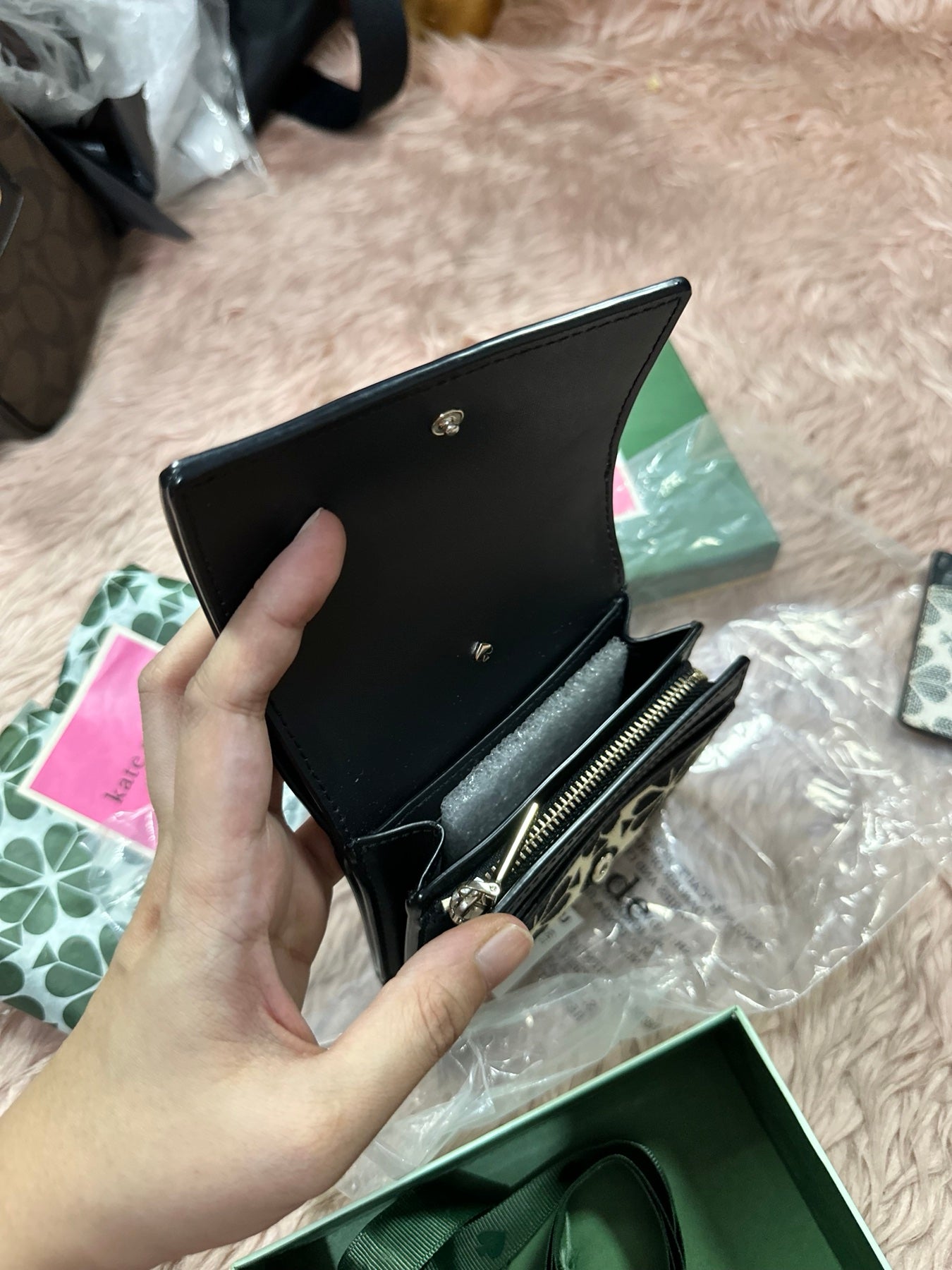 ORIG Preloved Kate Spade KS Spade flower jacquard small zip wallet bifold retail wallet