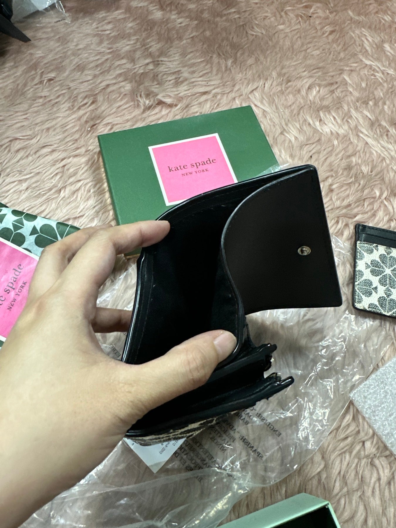 ORIG Preloved Kate Spade KS Spade flower jacquard small zip wallet bifold retail wallet