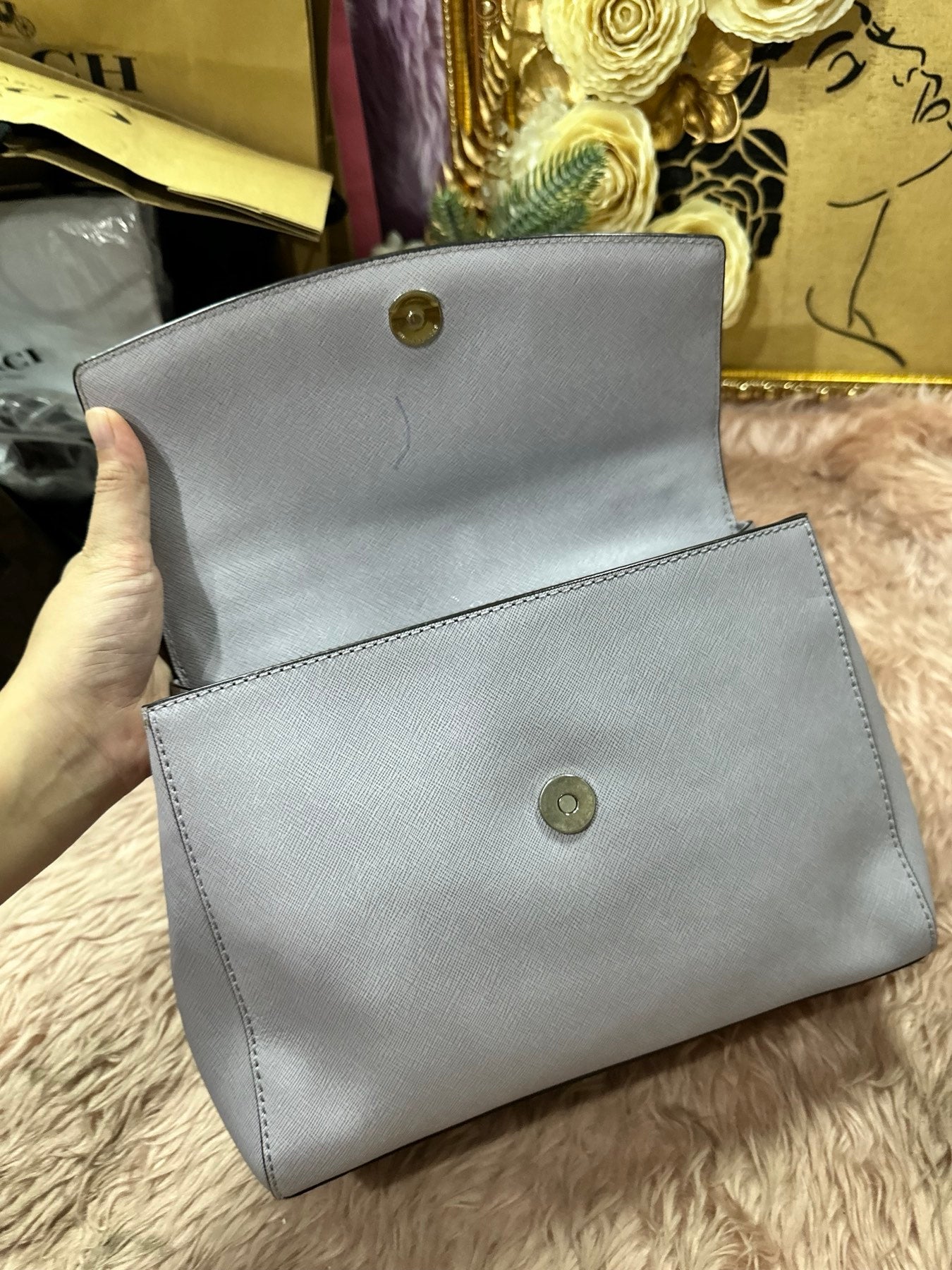 ORIG Preloved MICHAEL KORS MK Grey Medium Ava Top Handle Bag