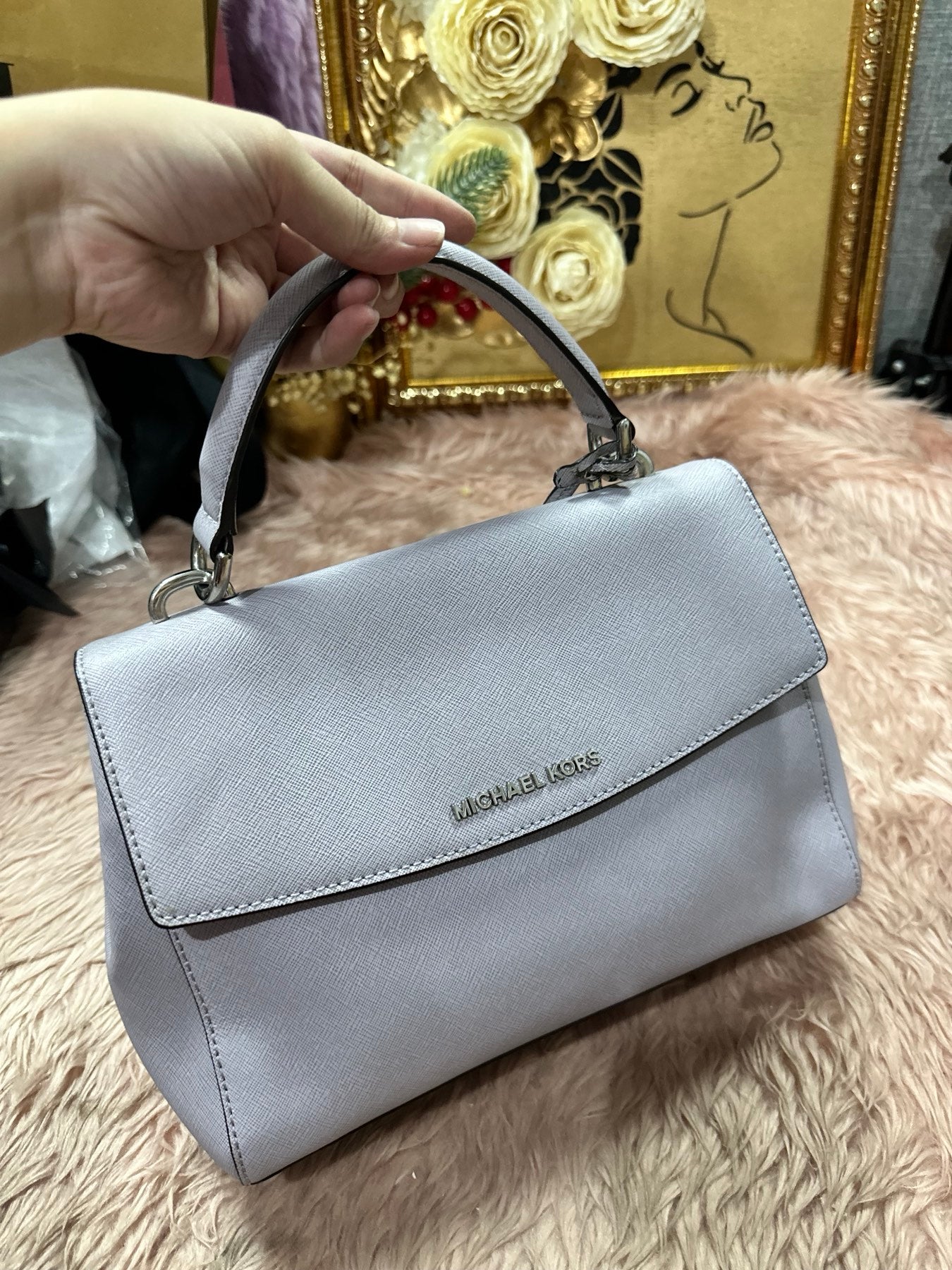 ORIG Preloved MICHAEL KORS MK Grey Medium Ava Top Handle Bag