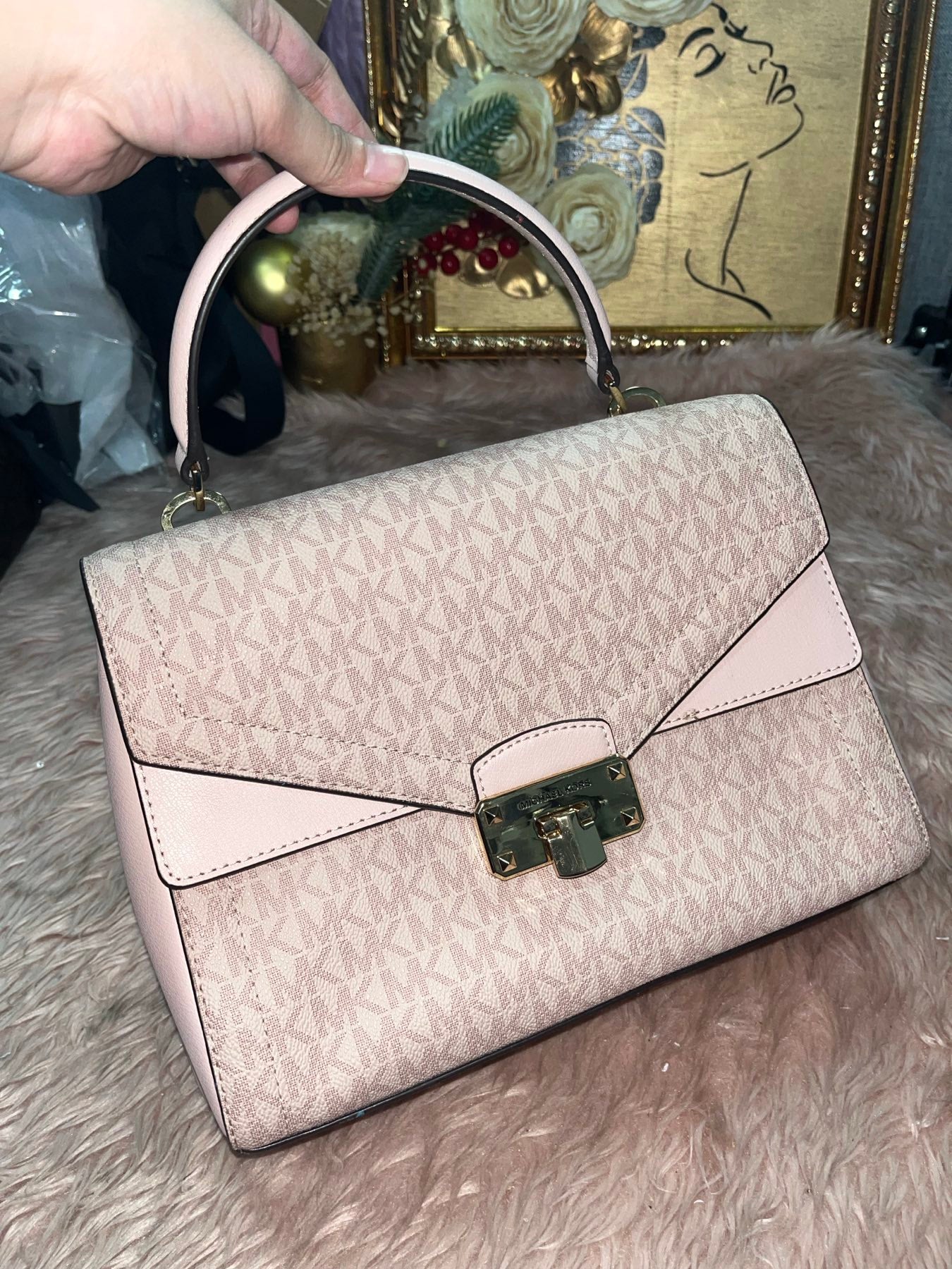 ORIG Preloved MICHAEL KORS MK Sloan Medium Top Handle Satchel Pink Bag