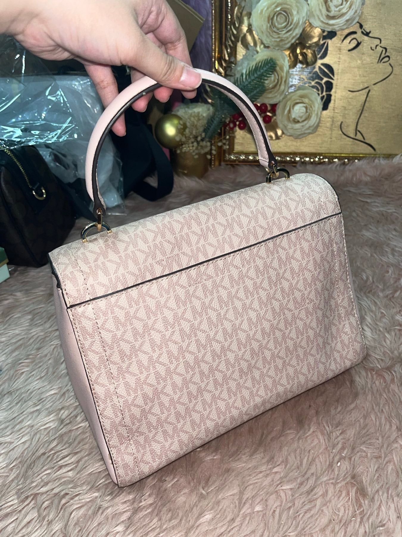 ORIG Preloved MICHAEL KORS MK Sloan Medium Top Handle Satchel Pink Bag
