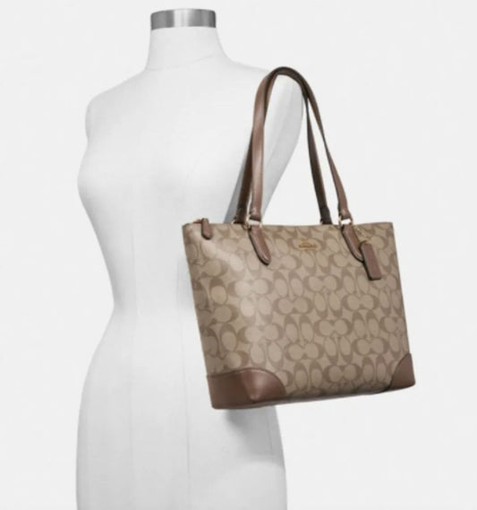 ORIG & IMPORTED COACH Zip Top Tote In Signature Canvas Khaki Brown Bag