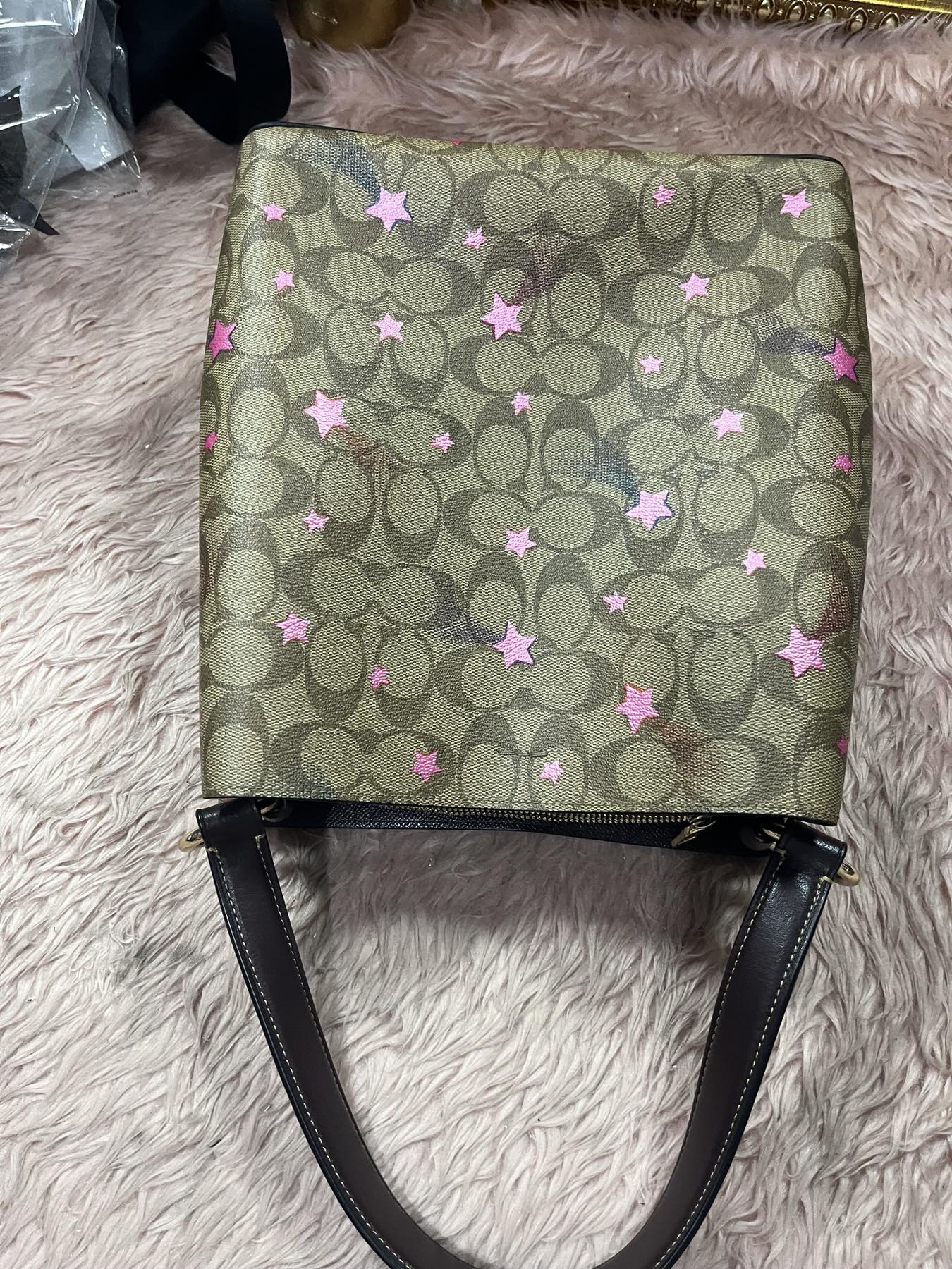ORIG Preloved COACH Town Bucket Bag In Signature Canvas With Star Print Brown Bag